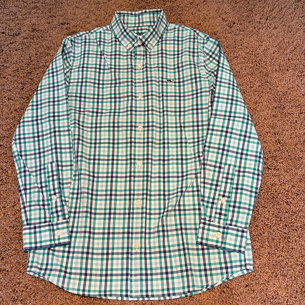 NWOT Vineyard Vines Whale Plaid Green Blue